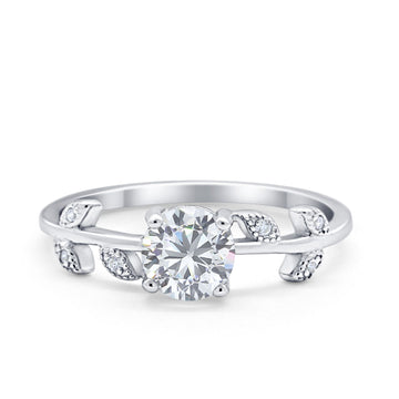 Art Deco Wedding Ring Dainty Round Simulated Cubic Zirconia 925 Sterling Silver